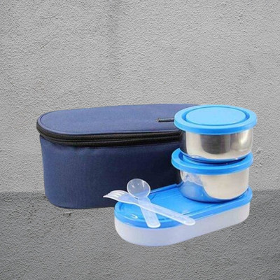 Hriday Lunch Box 3 containers 600ml Blue 056 3 Containers Lunch Box(1 L)