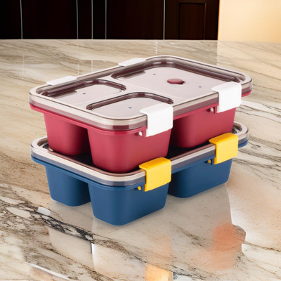 MAHADEV 3 Compartment Plastic Lunch 2 Containers Lunch Box(1200 ml)