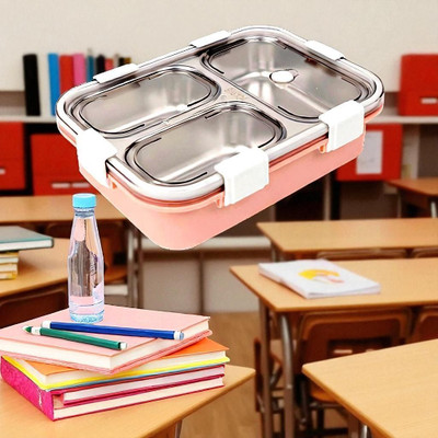 Colorbee Elegant Stainless Steel Lunch Box with Leakproof Compartments and Locking Lids 3 Containers Lunch Box(750 ml, Thermoware)