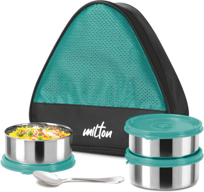 MILTON Stainless Steel Lunch Box With Insulated Jacket, Green 3 Containers Lunch Box(960 ml)