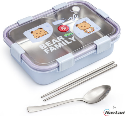 NAVTAN Bento Bear Family 2 Section Stainless Steel Lunch Box With Spoon & Chopsticks 2 Containers Lunch Box(600 ml, Thermoware)