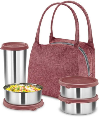 MILTON Bling Bag Tiffin 3 Containers 320ml & 1 Tumbler 380ml With Jacket Maroon 4 Containers Lunch Box(1340 ml)