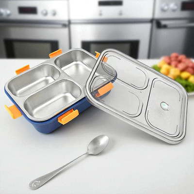 Colorbee Compact Stainless Steel Lunch Box with Leakproof Dividers and Silicone Seals 3 Containers Lunch Box(750 ml, Thermoware)