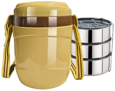 cello Lunch Box Hot Express | Insulated Lunch Carrier BROWN 3 Containers Lunch Box(900 ml)