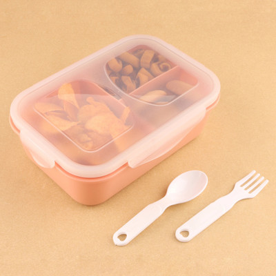 MAGICSPOON 3 Section Lunch Box with Spoon & Fork with Air Tight Lid (Orange) 1 Containers Lunch Box(1200 ml)