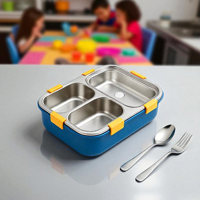 Colorbee Compact and Leak-Resistant 750 ml 3-Section Steel Lunch Box for Daily Meals 3 Containers Lunch Box(750 ml, Thermoware)