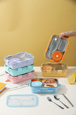 M Y Steel Kawaii Lunch Box Airtight & Insulated Lunch Box with Spoon & Chopsticks 3 Containers Lunch Box(500 ml, Thermoware)