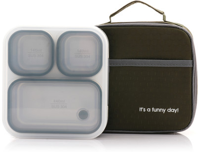 MyneeMoe Meal Station 3 Compartment Kids Lunch Box with Bag | Leak & Spill-Proof 3 Containers Lunch Box(720 ml)