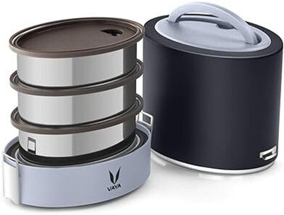 Vaya Lyte 1000 ml Black Polished Stainless Steel Tiffin Box without BagMat 3 Containers Lunch Box(1000 ml, Thermoware)