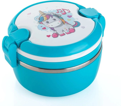 Penario Stainless Steel Round Shape Lunch Box For Kids 2 Containers Lunch Box 2 Containers Lunch Box(400 ml)