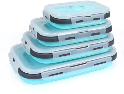 HomeAra Set of 4 Collapsible Foldable Silicone Food Storage Box with BPA Free Blue 4 Containers Lunch Box(1200 ml)