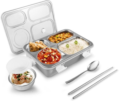 FUNVERSE 304 Stainless Steel Lunch Box with Leak-Proof Lid and Spoon For Kids & Adults 4 Containers Lunch Box(1050 ml)