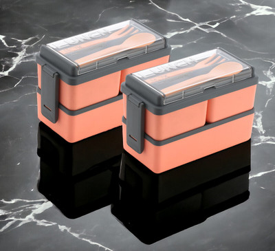 OMORTEX 3 compartments Lunch Box With spoon & Fork 3 Containers Lunch Box(1500 ml)