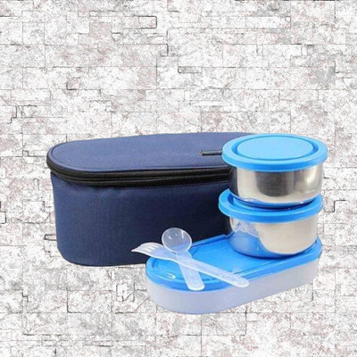 Hriday Lunch Box 3 containers 600ml Blue 020 3 Containers Lunch Box(1 L)