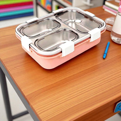 Colorbee Traveler Steel 3-Compartment Lunch Box Magnetic Closure and Silicone Seals 3 Containers Lunch Box(750 ml, Thermoware)