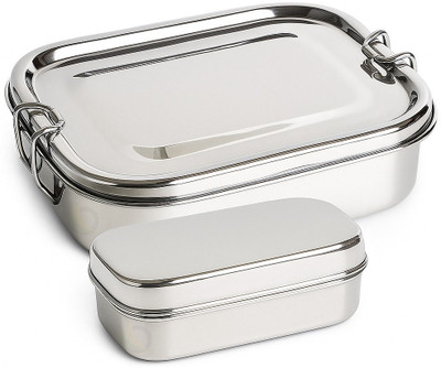 MARSELITE Strong Stainless Steel Lunch Box -Leak Resistant, Durable and Reusable Container 2 Containers Lunch Box(850 ml)