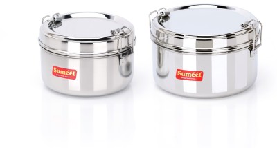 Sumeet Stainless Steel Meal Pack Tiffin with Steel Separator Plate&Lock Clip,300&500ml 2 Containers Lunch Box(800 ml)
