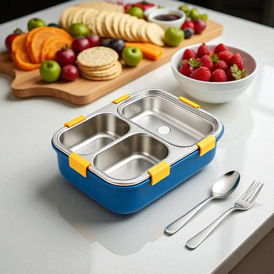 HPHCRAFTT Microwave Safe Lunch Box with 3 Compartments & Leak-Proof Design Bento Tiffin 3 Containers Lunch Box(750 ml, Thermoware)