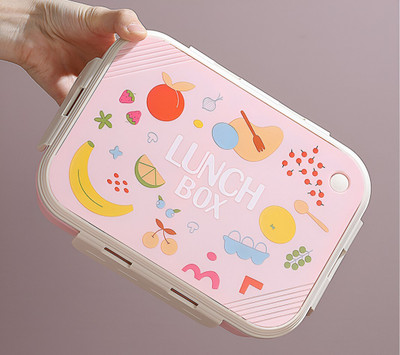 ZingZest Kids Cartoon Design Stainless Steel Lunch Box with 3 Grid Clip Lock Tiffin Box 3 Containers Lunch Box(750 ml)