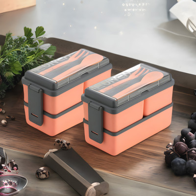 Porslin Tiffin Combo Of 2 Orange Lunch Box With Spoon And Fork Office School Collage 6 Containers Lunch Box  (3000 Ml) For Rs. 277 @ 91 %