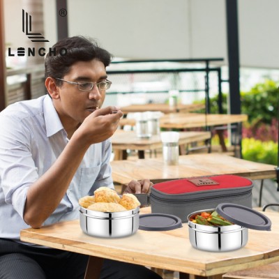 Lencho Brunch 2 lunch box|Stainless Steel Container (200ml each) 2 Container lunch box 2 Containers Lunch Box(400 ml, Thermoware)