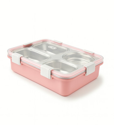JIVEEX 4 Compartment Steel Lunch Box|LeakProof with Lid, Chopsticks, Bowl, Spoon & Fork 4 Containers Lunch Box(600 ml, Thermoware)