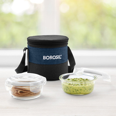 BOROSIL Lunch Box with Bag, Set of 2 (400 ml x 2), Office Tiffin, Vertical 2 Containers Lunch Box(800 ml)