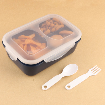 MAGICSPOON 3 Section Lunch Box with Spoon & Fork with Air Tight Lid (1200 ml,Navy Blue) 1 Containers Lunch Box(1200 ml)