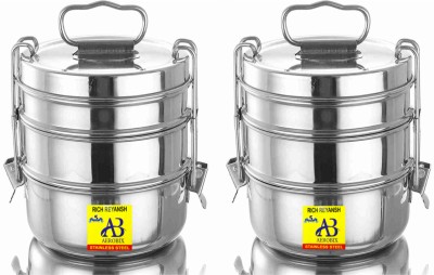 Ambit Stainless Steel Clip Carrier Lunch Box Size 8X3 Pack of 2 Lunch Box 3 Containers Lunch Box(1000 ml)