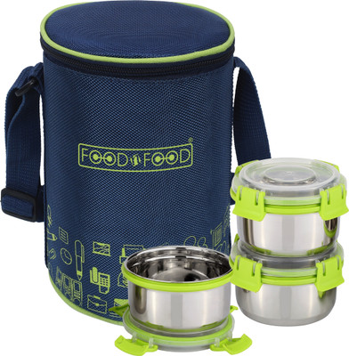 FOODNFOOD Stylock Lunch Box 3 Container 350 ML Each with Clip Lock Lid With 1 Softline Bag 3 Containers Lunch Box(1050 ml, Thermoware)