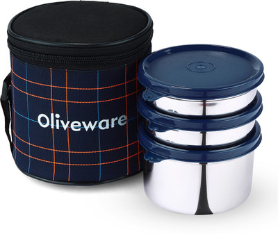 Oliveware Lovely Stylo Lunch Box(2x300ml,1x600ml) 3 Containers Lunch Box(1200 ml)