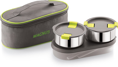 Magnus Olive-3 Steam Lock Airtight Stainless Steel Container Lunch Pack with Soft Pouch 3 Containers Lunch Box(950 ml)