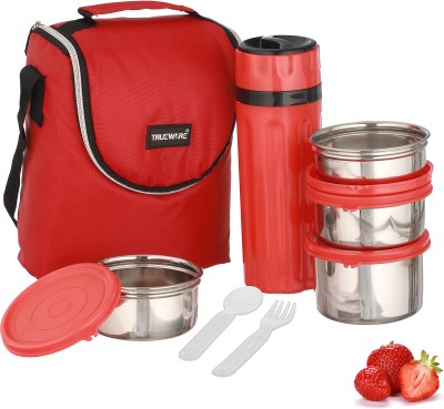 Trueware Executive Pro 4 Red | BPA Free | Leak Proof | Food Grade | 500 ML Flask 4 Containers Lunch Box(1800 ml)