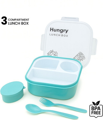 JIVEEX Hungry 3 Compartment with Spoon, Fork & Sauce Cup 3 Containers Lunch Box(1500 ml)