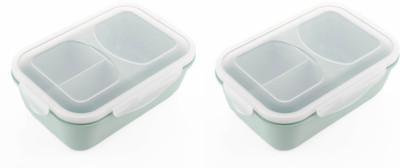 MAGICSPOON 3 Section Lunch Box with Spoon & Fork with Air Tight Lid (Pista Green,1200 ml) 2 Containers Lunch Box(1200 ml)