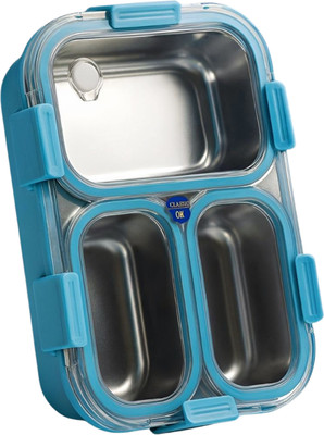 AROSSIM 3 Compartment Stainless Steel Lunch Box with Spoon & Fork 3 Containers Lunch Box(750 ml, Thermoware)