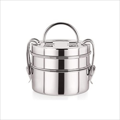 CrossPan Klassic Clipper Stainless Steel Tiffin Box, 2-Pcs, Silver-800 ml,Mirror Polish 2 Containers Lunch Box(800 ml)