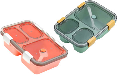 Solomon Quality Leak Proof 3 Compartment Lunch Box 2 Containers Lunch Box(1000 ml, Thermoware)