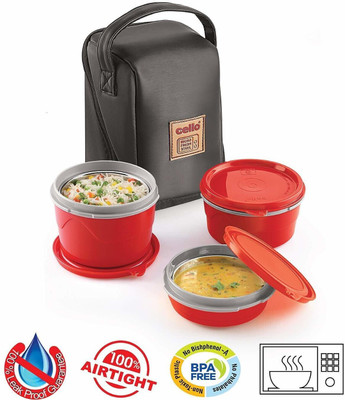 cello MF Micro (Red) 3 Containers Lunch Box(550 ml, Thermoware)