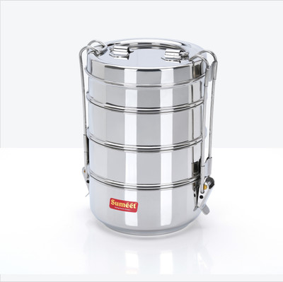 Sumeet Stainless Steel 4 Compartment Lunch Box / Tiffin with Lid and Handle, 13Cm Dia 4 Containers Lunch Box(2550 ml)