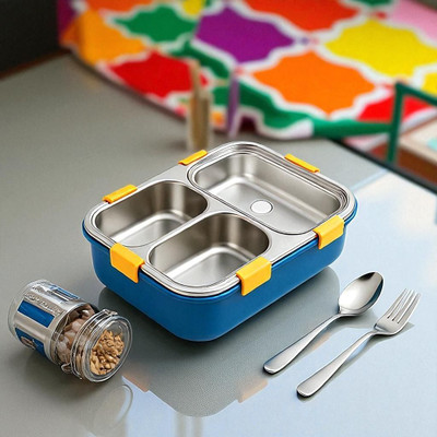 Colorbee Compact 750 ml 3-Compartment Steel Lunch Box for Daily Healthy Lunch 3 Containers Lunch Box(750 ml, Thermoware)