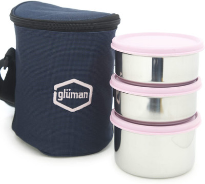 Gluman Stainless Steel 3 Container Lunchbox w/ Insulated Bag(Capacity:500+350ml+350ml) 3 Containers Lunch Box(500 ml)
