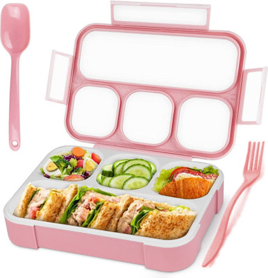 Masox Store Kids 4 Compartment Lunch Box with Spoon Fork BPA-Free Organizer with Divider U0 4 Containers Lunch Box(1000 ml, Thermoware)