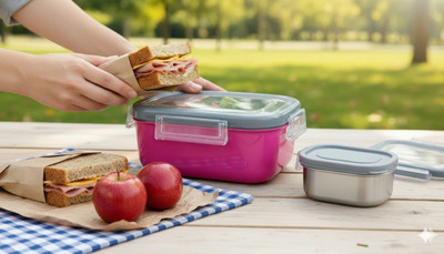 Aramex Stainless-Steel Leak-Proof Lunch Box for Office Men (900ml+ 200ml ) 2 Containers Lunch Box(1 L, Thermoware)