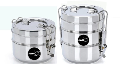 AOLLYX stainless steel food grade 3 and 2 container clip carrier 8/2 8/3 (PACK OF 2) 5 Containers Lunch Box(1800 ml)