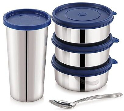 HouseGlow SteelLunch Tiffin Lunch Box with Steel Tumbler & 3 Container & 1 Steel Spoon 3 Containers Lunch Box(780 ml)