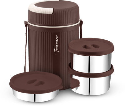 Trueware 2 Insulated Hot Lunch Box With 2 SS Container 300 ML & 1 SS Container 200ML 3 Containers Lunch Box(800 ml, Thermoware)