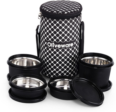 Oliveware Munchy Lunch Box with Bag | Microwave Safe 4 Containers Lunch Box(1350 ml)