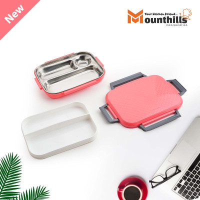MOUNTHILLS 3 In 1 Plastic & Stainless Steel Lunch Box with 3 Compartment 3 Containers Lunch Box(1280 ml)