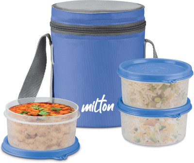 MILTON Softline Foodie Insulated Lunch Box, Set of 3, (280 ml each), Blue, Leak Proof 3 Containers Lunch Box(280 ml)